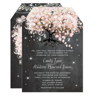 Mason Jar Pink Chalkboard Heart Leaf Tree Invitation