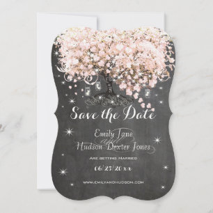 Mason Jar Pink Chalkboard Heart Leaf Tree Invitation