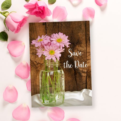 Mason Jar Pink Daisies Barn Wedding Save the Date