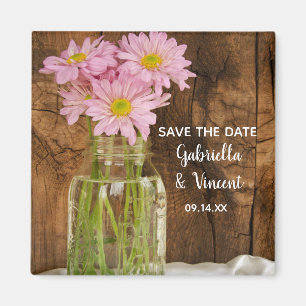 Mason Jar Pink Daisies Barn Wedding Save the Date Magnet
