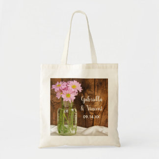 Mason Jar Pink Daisies Country Barn Wedding Tote Bag