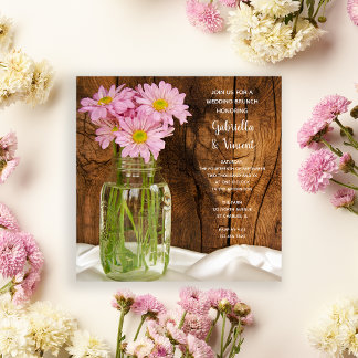 Mason Jar Pink Daisies Country Post Wedding Brunch Invitation
