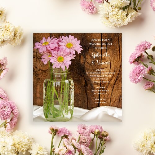 Mason Jar Pink Daisies Country Post Wedding Brunch Custom Announcements