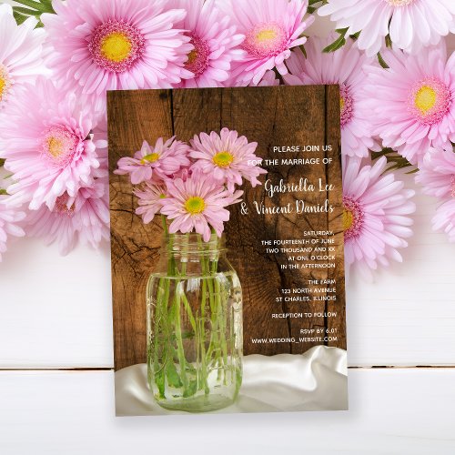 Mason Jar Pink Daisies Country Wedding Invitation