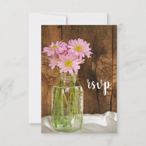 Mason Jar Pink Daisies Country Wedding RSVP Card