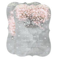 Mason Jar Pink Heart Leaf Tree on Gray Watercolor Card