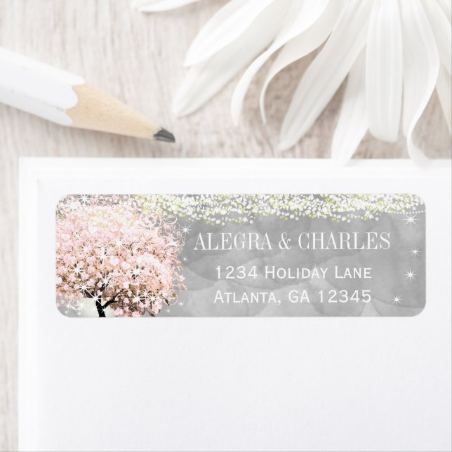 Mason Jar Pink Heart Leaf Tree on Gray Watercolor Label (Insitu)