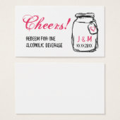 Mason Jar & Pink Heart Wedding Drink Ticket (Front & Back)