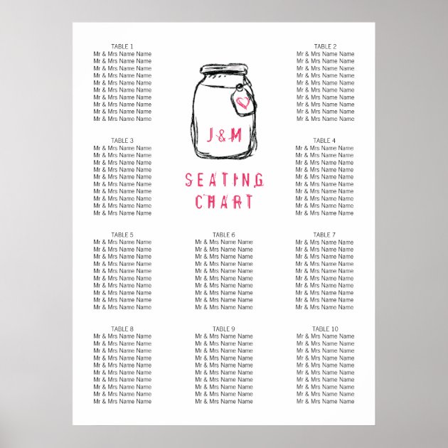 Mason Jar & Pink Heart Wedding Seating Chart 10