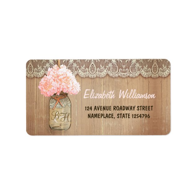Mason Jar Pink Hydrangea Address Label For Wedding
