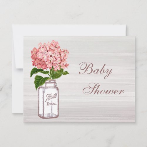 Mason Jar  Pink Hydrangea Rustic Baby Shower Invitation