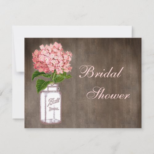 Mason Jar  Pink Hydrangea Rustic Bridal Shower Invitation