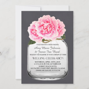 Mason jar pink peony wedding invitations peony4