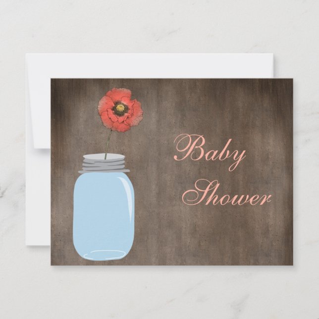 Mason Jar & Poppy Rustic Baby Girl Shower Invitation (Front)