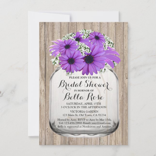 Mason Jar Purple Daisy Bridal Shower daisy3 Invitation (Front)