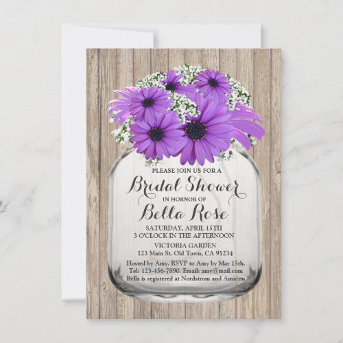 Mason Jar Purple Daisy Bridal Shower daisy3 Invitation