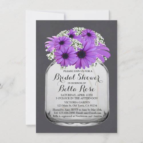 Mason Jar Purple Daisy Bridal Shower daisy3 Invitation