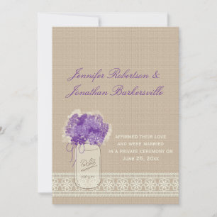 Mason Jar Purple Flowers Lace Post Wedding Invitation
