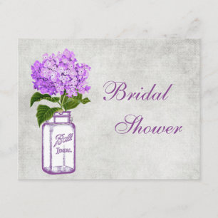 Mason Jar & Purple Hydrangea Grey Bridal Shower Invitation
