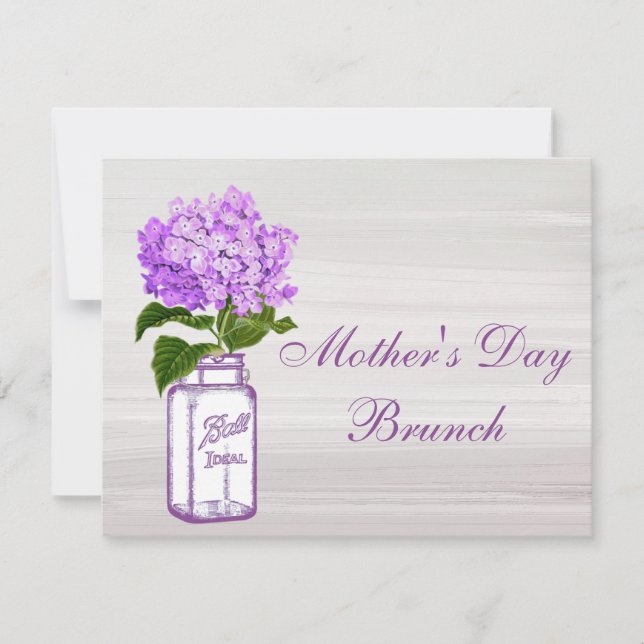 Mason Jar & Purple Hydrangea Mother's Day Brunch Invitation (Front)