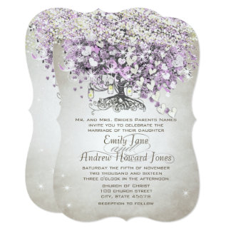 Mason Jar Purple Lavender Heart Leaf Tree Wedding Invitation