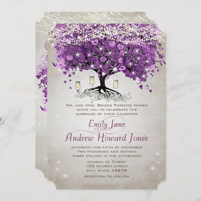 Mason Jar Radiant Purple Wedding Invitation (Front/Back)