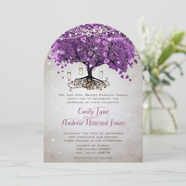Mason Jar Radiant Purple Wedding Invitation (Standing Front)