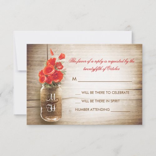 Mason jar &amp; red flowers wedding RSVP card