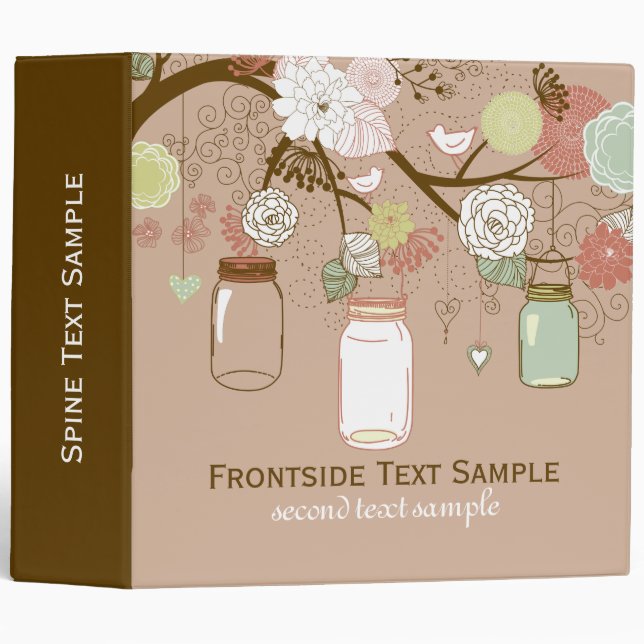 Mason Jar & Retro Flowers Bridal Shower 3 Ring Binder (Front/Spine)