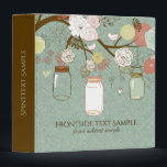 Mason Jar & Retro Flowers Green Linen Binder<br><div class="desc">Elegant pastel brown and mint-greens hanging mason jar and retro flowers over light sage green linen texture print.</div>