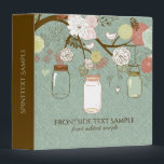 Mason Jar & Retro Flowers Green Linen Binder<br><div class="desc">Elegant pastel brown and mint-greens hanging mason jar and retro flowers over light sage green linen texture print.</div>