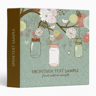 Mason Jar & Retro Flowers Green Linen Binder