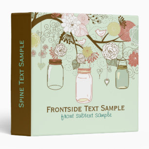 Mason Jar & Retro Flowers Wedding 3 Ring Binder