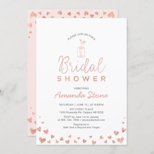 Mason Jar, Rose Gold & Blush Pink Bridal Shower Invitation