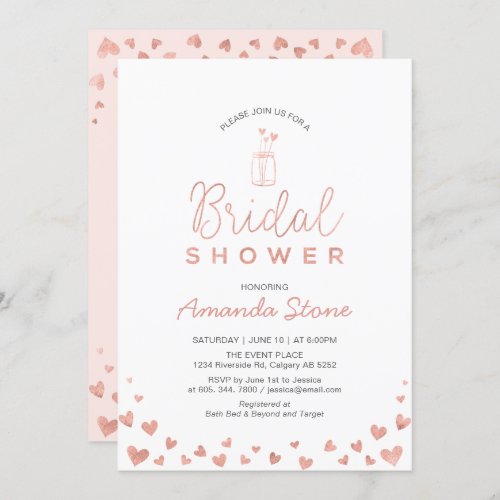 Mason Jar Rose Gold  Blush Pink Bridal Shower Invitation