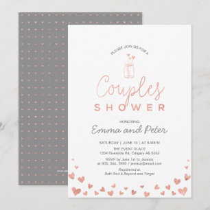 Mason Jar, Rose Gold & Gray Couples Wedding Shower Invitation