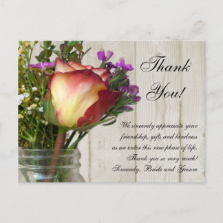 Mason Jar Rose Wildflowers Wedding/ Thank You Note Postcard