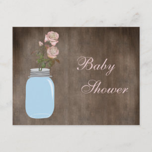 Mason Jar & Roses Rustic Baby Girl Shower Invitation