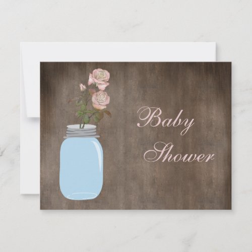 Mason Jar &amp; Roses Rustic Baby Girl Shower Personalized Invitation