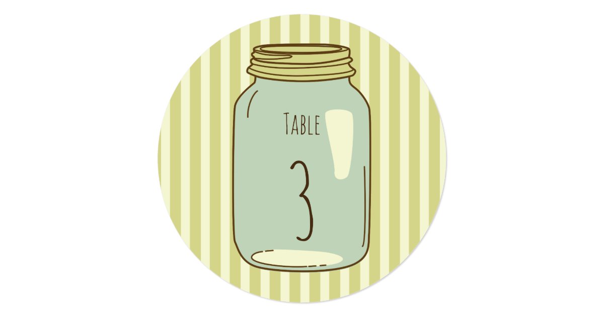 Mason Jar Round Table Number Pale Green Stripes Card Zazzle