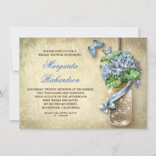 mason jar rustic aged floral bridal shower invites