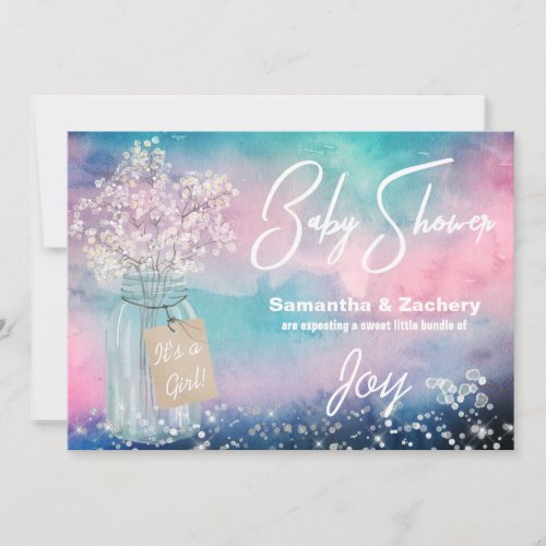 *~* Mason Jar Rustic Baby Breath Baby Shower Invitation