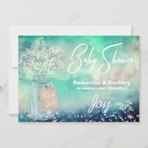 *~* Mason Jar Rustic  Baby Breath Baby Shower Invitation