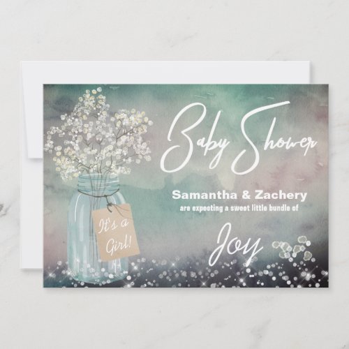 *~* Mason Jar Rustic  Baby Breath Baby Shower Invitation