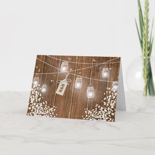 Mason Jar Rustic Babys Breath Evening Reception Invitation (Front)