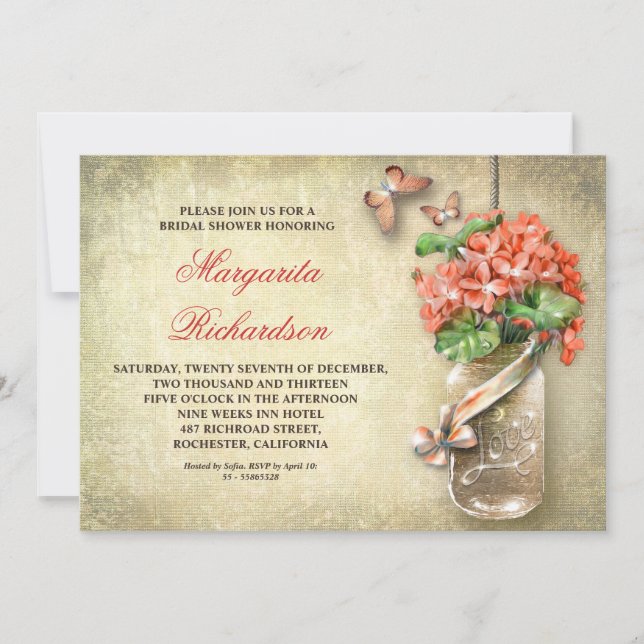 mason jar rustic bridal shower invitations (Front)