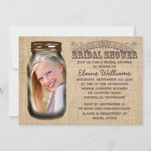 Mason Jar Rustic Burlap Bridal Shower Custom Invitations