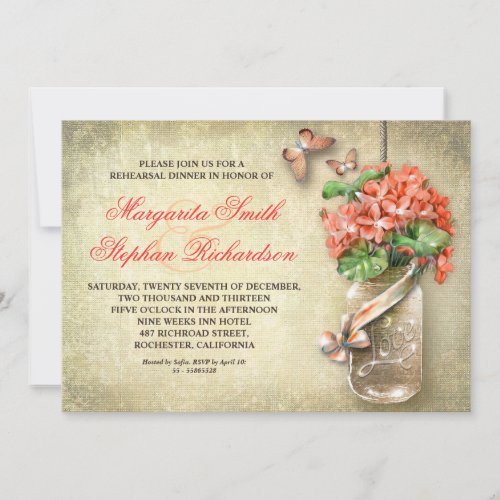 mason jar rustic burlap rehearsal dinner invites