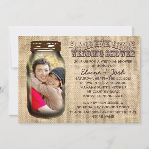 Mason Jar Rustic Burlap Wedding Shower Custom Announcements