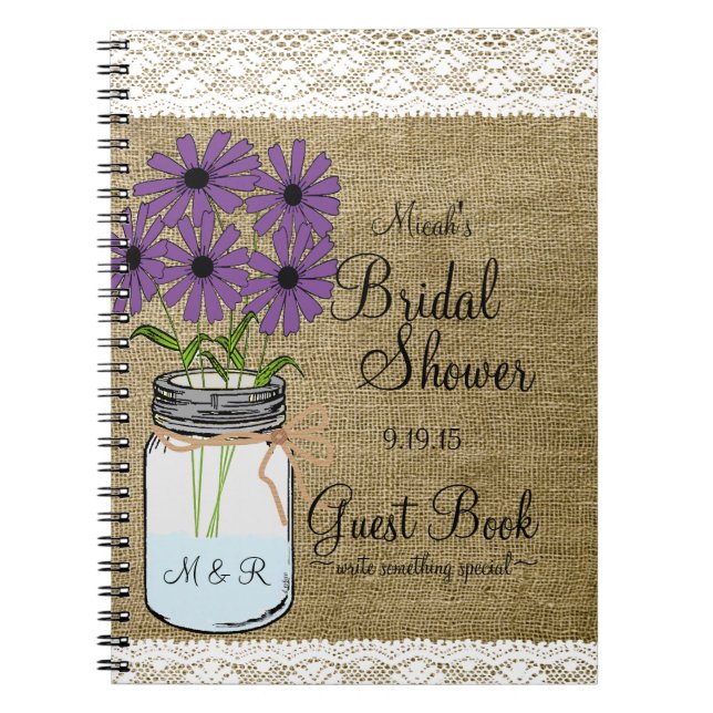 Mason Jar Rustic Country-Bridal Shower Guest Book- Notebook (Front)